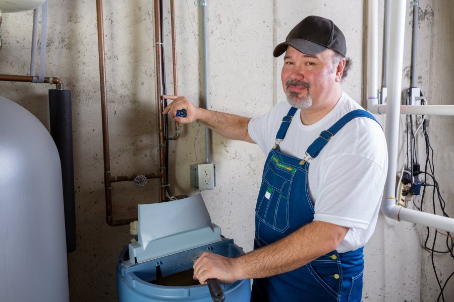friendly-workman-installing-water-softener
